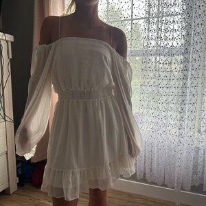 Altar'd State White Long Sleeve Sundress with Bishop Sleeves